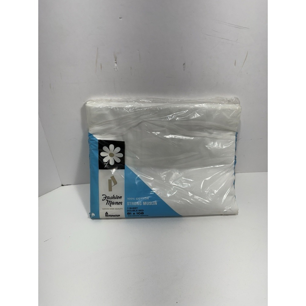 PENNEYS - FASHION MANOR  Muslin Cotton 81x108 White Flat Double Bed Sheet New‎